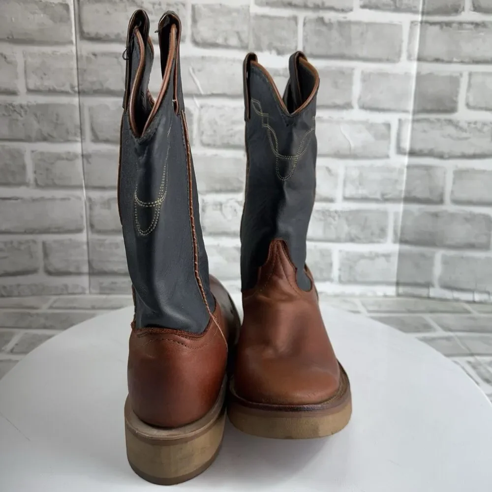 Laredo Vintage Men's 8.5 Brown and Blue Leather Pull On Cowboy Western Boots
